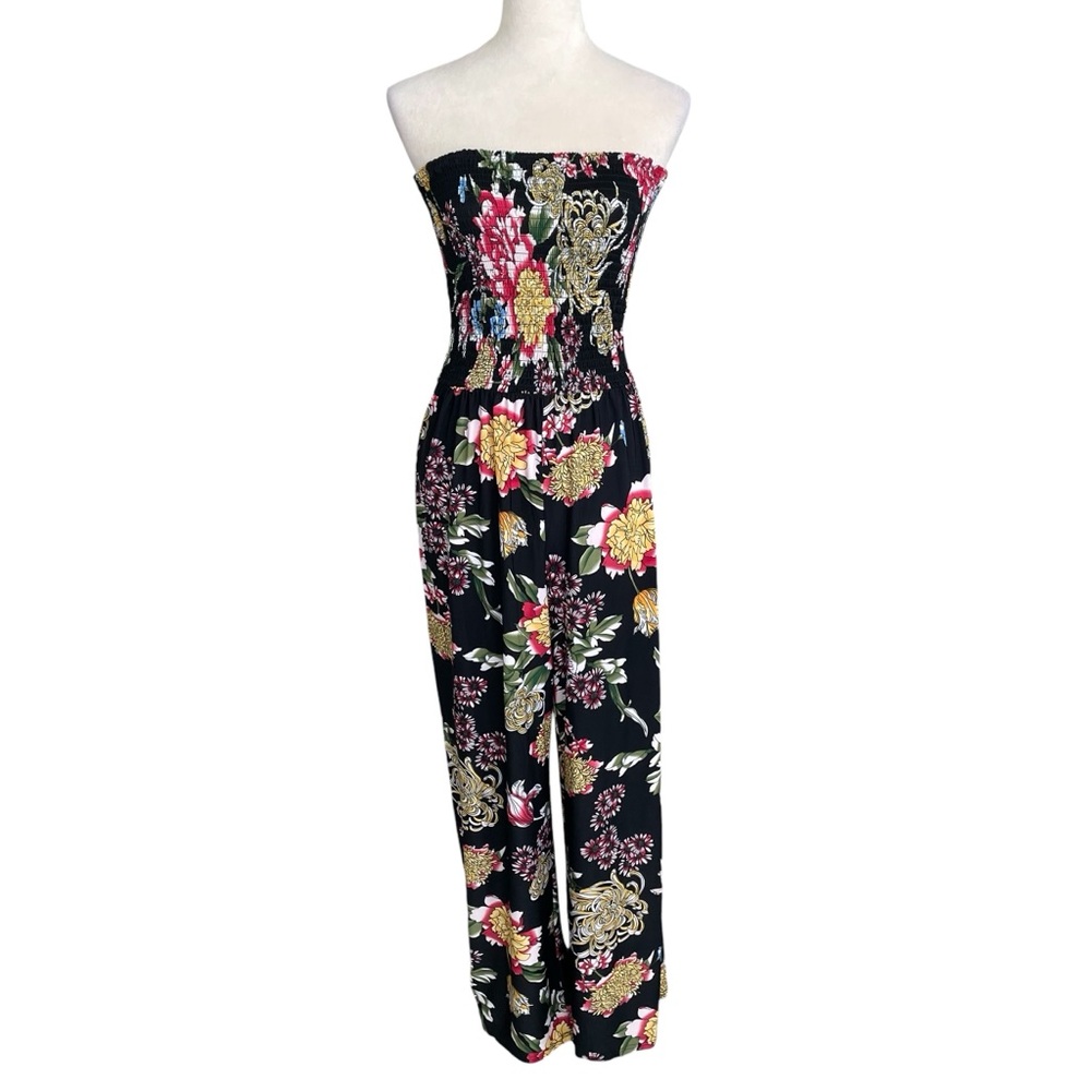 Mlle Gabrielle Floral Wide-Leg Strapless Jumpsuit Women XL Feminine Resort Wear